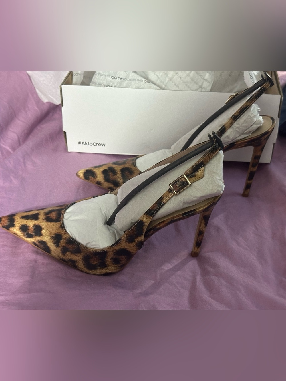ALDO Leopard Print Pointed Toe Slingback Heels - Brown/Black